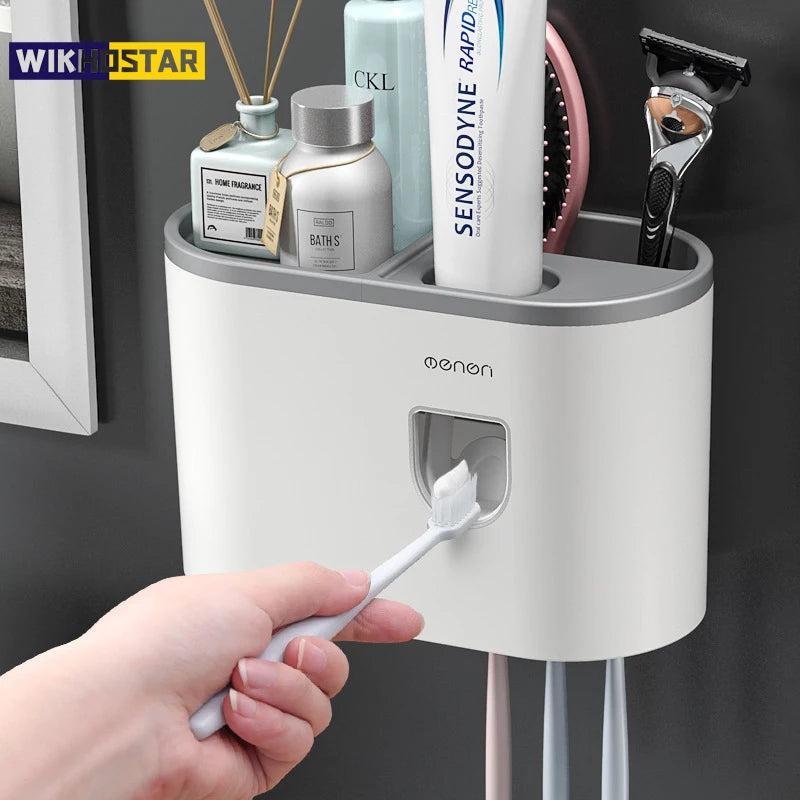 Porte-Brosse à Dents Mural avec Distributeur, Gobelet et Bac de Rangement 20 cm