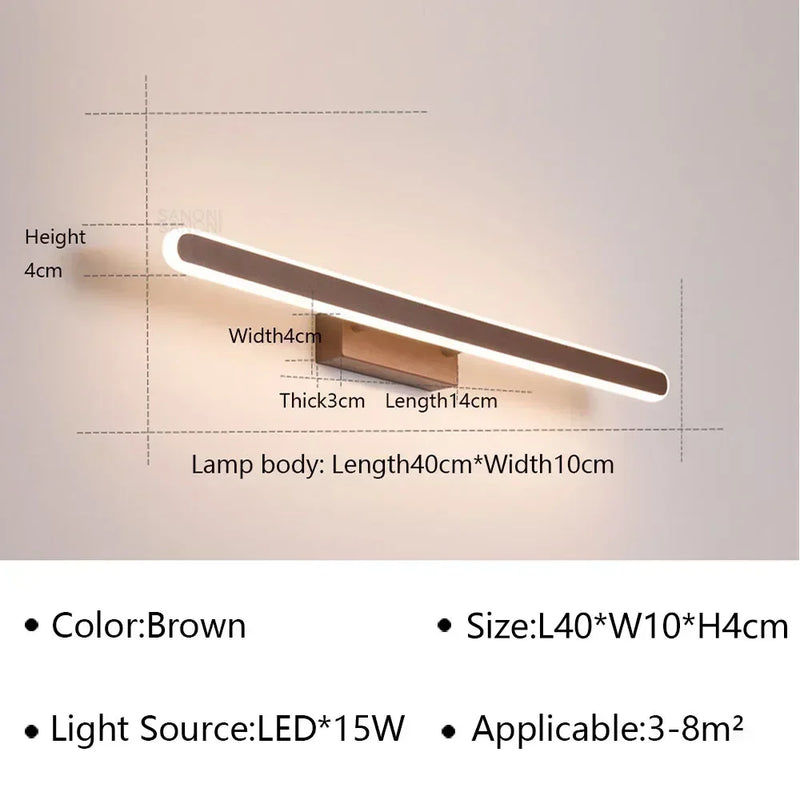 Applique Salle de Bain LED Marron pour Miroir, 40 à 100 cm