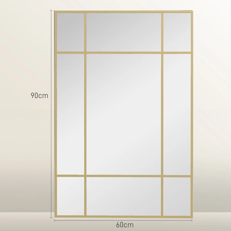 Miroir Mural Rectangulaire Style Verrière Noir ou Doré 90 x 60 cm