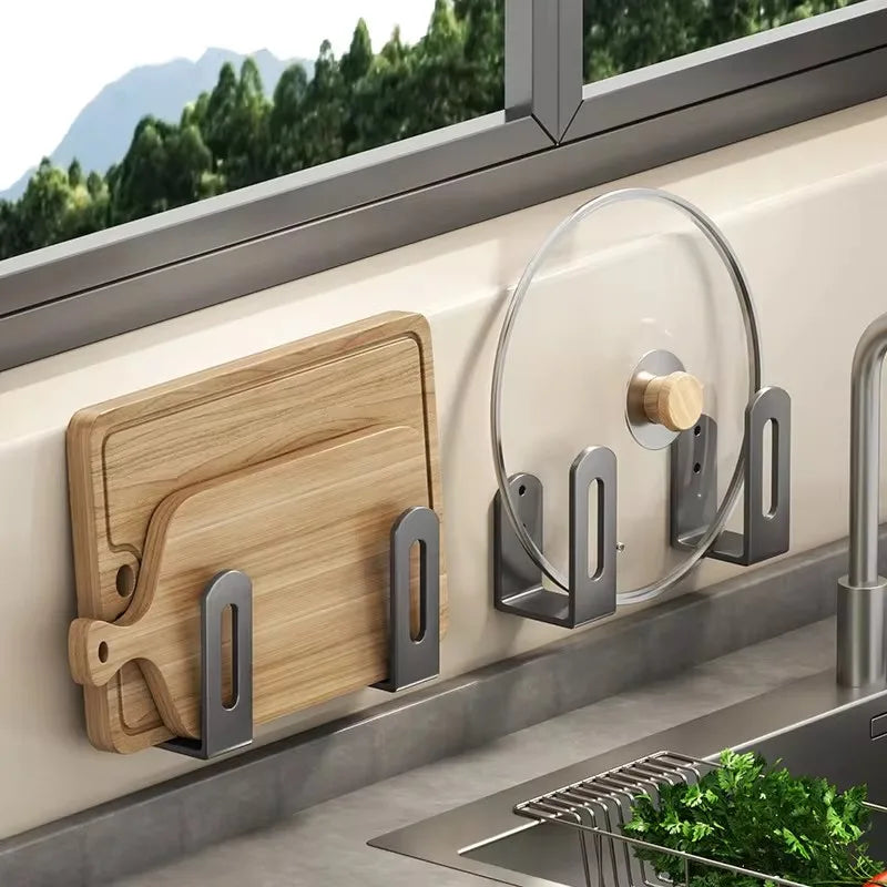 Range-Couvercle Mural Sans Perçage Gris ou Noir, 2 Supports en Acier au Carbone