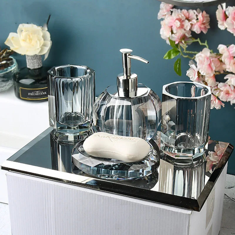 Accessoires Salle de Bain en Verre Cristal à la Pièce, 19 Articles