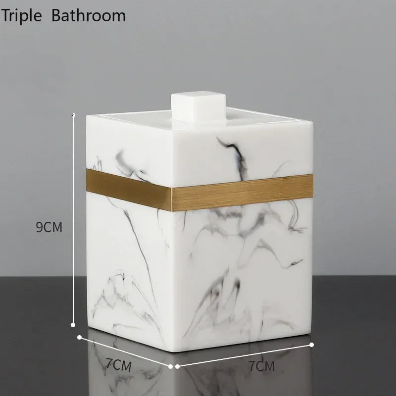 Accessoires Salle de Bain Effet Marbre et Doré à la Pièce, 7 Articles