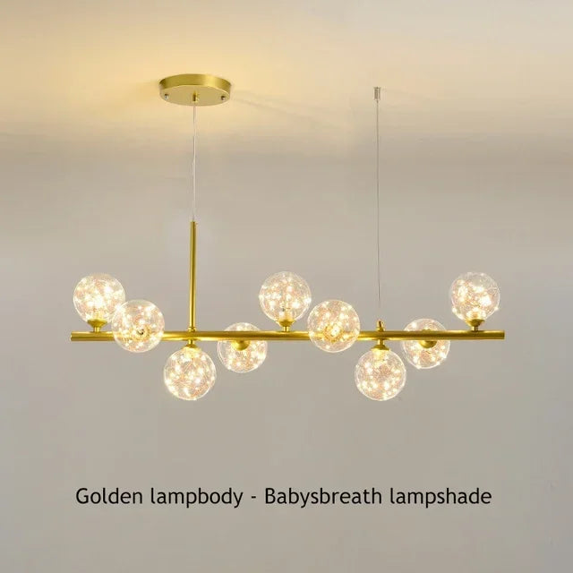 Suspension Cuisine Îlot Globes Verre, 7 à 11 Têtes, Noir ou Doré