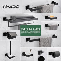 Accessoires Salle de Bain Noir Mat à la Pièce, 21 Articles