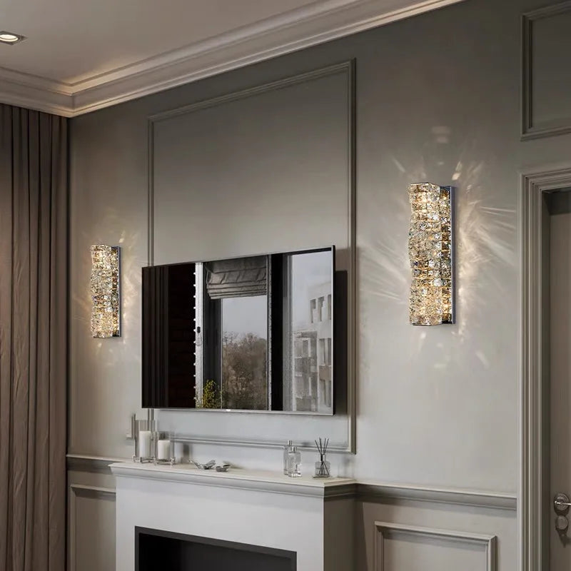 Applique Murale LED Cristal Doré ou Argent, 3 Teintes, 26 ou 46 cm