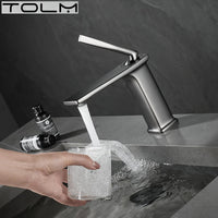 Mitigeur Lavabo Monotrou Chromé en Laiton, Bec Plat, Flexibles 50 cm