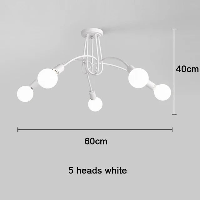 Plafonnier Cuisine Branches 3 ou 5 Lampes E27, Noir, Blanc ou Doré