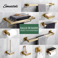 Accessoires Salle de Bain Doré Brossé Carré Inox 304 à la Pièce, 22 Articles