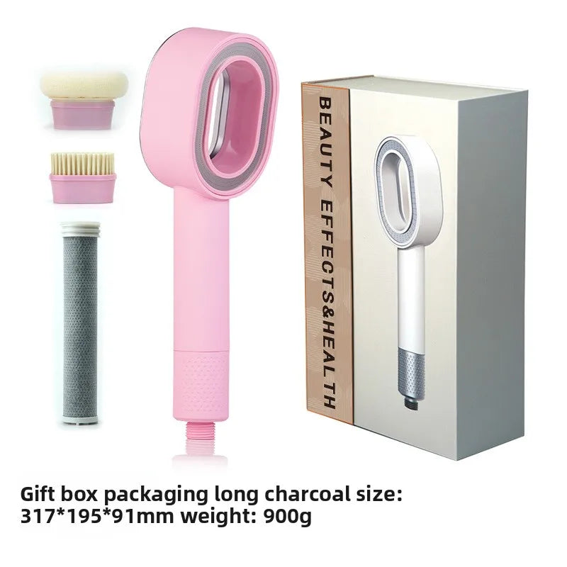 Pommeau de Douche Filtrant à Tête Ovale Ajourée, Cartouche Charbon, 7 Coloris