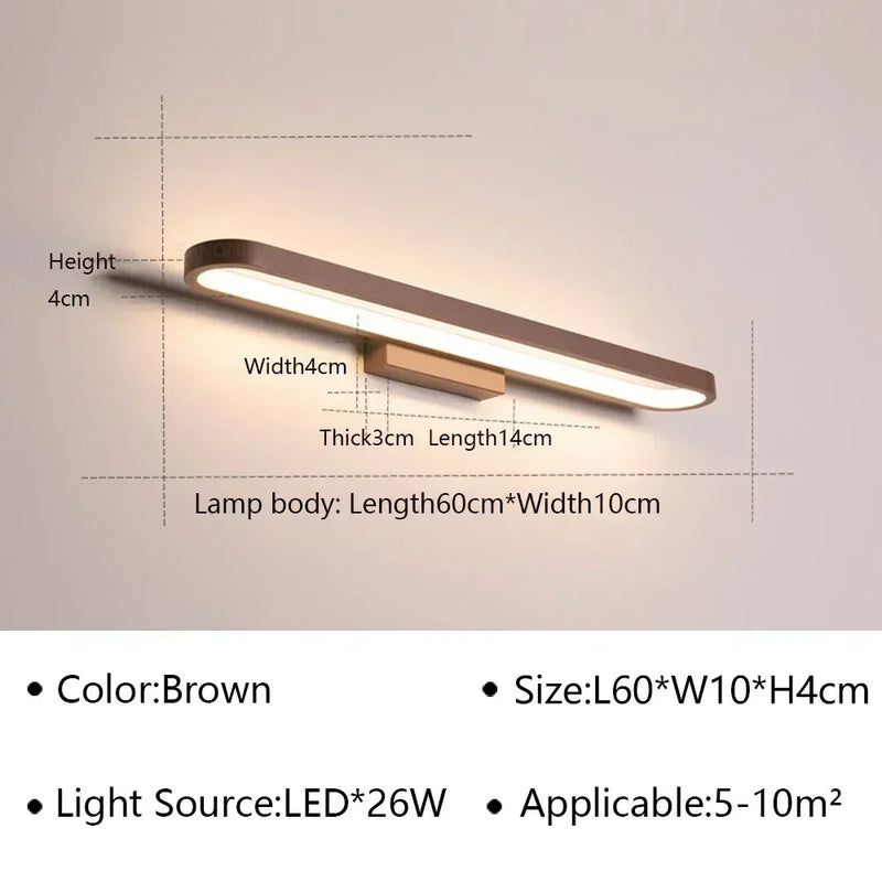Applique Salle de Bain LED Marron pour Miroir, 40 à 100 cm