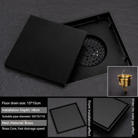 Bonde de Douche Carrée Laiton Anti-Odeur 12 ou 15 cm