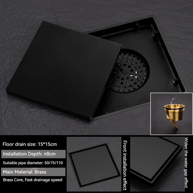 Bonde de Douche Carrée Laiton Anti-Odeur 12 ou 15 cm
