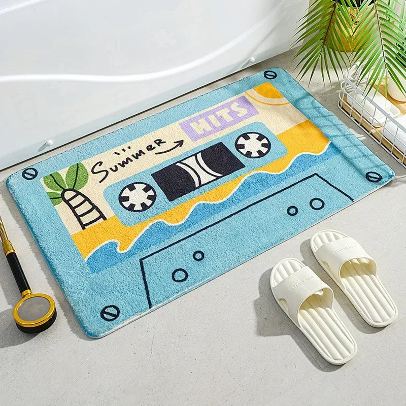 Tapis de Bain Cassette Rétro Antidérapant en Microfibre, 6 Motifs, 40 x 60 à 80 x 120 cm