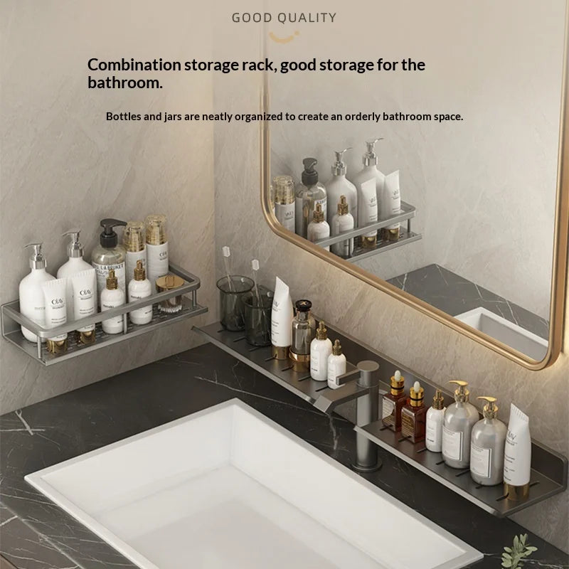 Étagère de Salle de Bain Inox Sans Perçage pour Lavabo