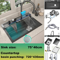 Évier de Cuisine Inox 304 Multifonction, Robinet Cascade, 68 à 100 cm
