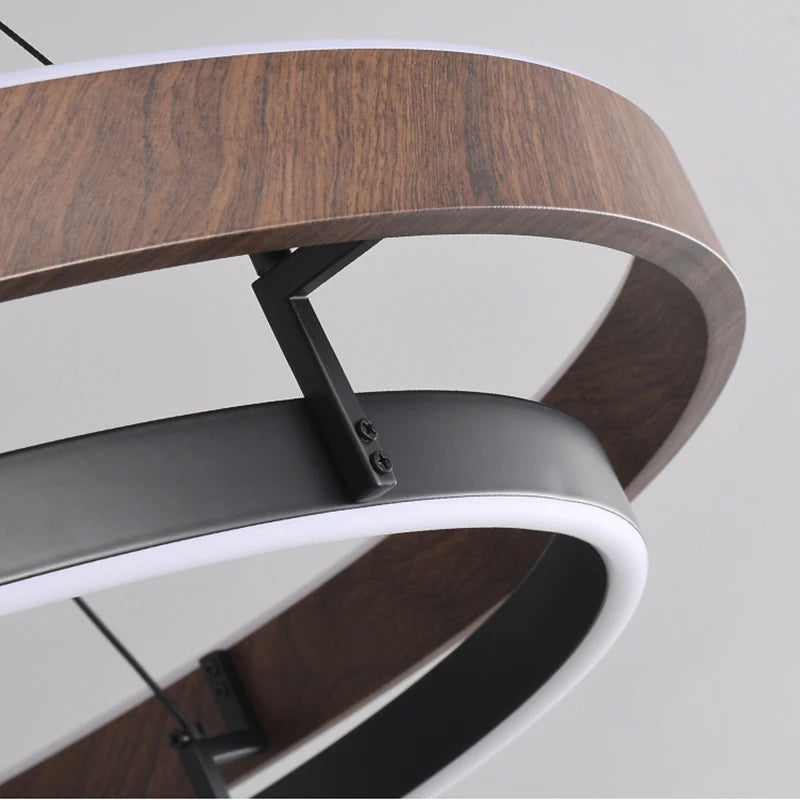 Suspension Cuisine LED Anneau Effet Bois, Ø 60 ou 80 cm
