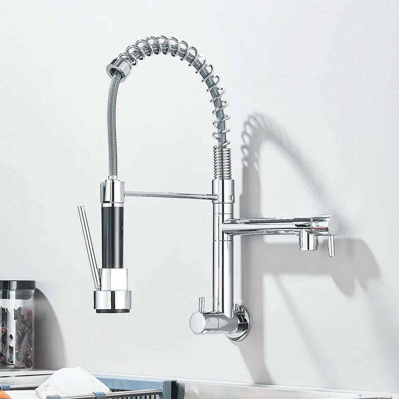 Robinet Cuisine Mural Eau Froide à Ressort Double Bec, 4 Finitions