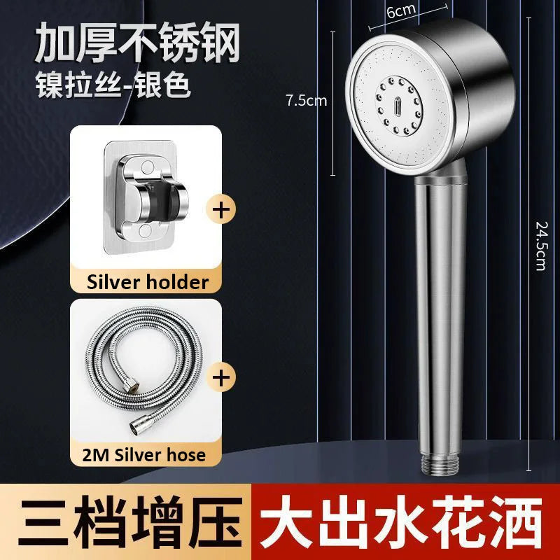 Pommeau de Douche Inox Brossé Haute Pression 3 Modes