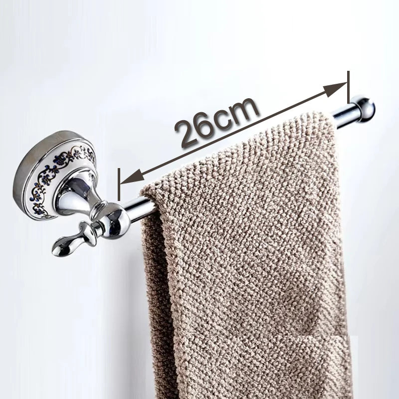 Accessoires Salle de Bain Chromé Décor Céramique Bleue à la Pièce, 11 Articles