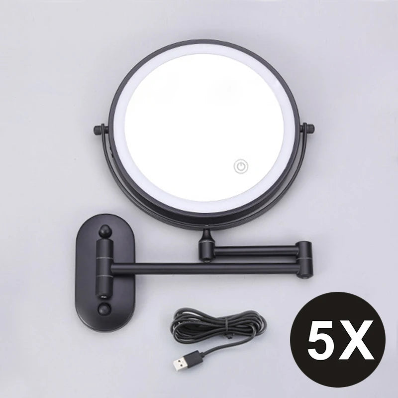 Miroir Grossissant Mural LED Rechargeable USB, Double Face 3x à 10x, 20 cm