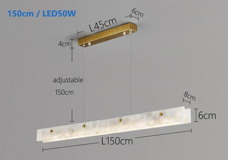 Suspension Cuisine Îlot Linéaire LED en Marbre Naturel, 100 à 150 cm