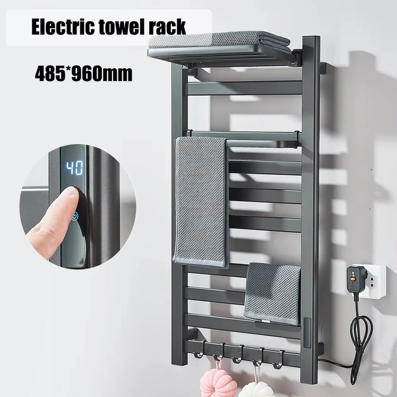 Porte-Serviette Chauffant Électrique Noir Tactile Inox