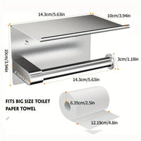 Porte-Papier Toilette Mural Inox Brossé avec Tablette, Collage ou Vissage