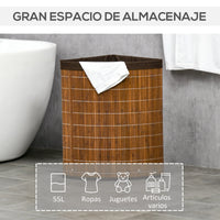 Panier à Linge d'Angle en Bambou 55 L avec Couvercle et Sac