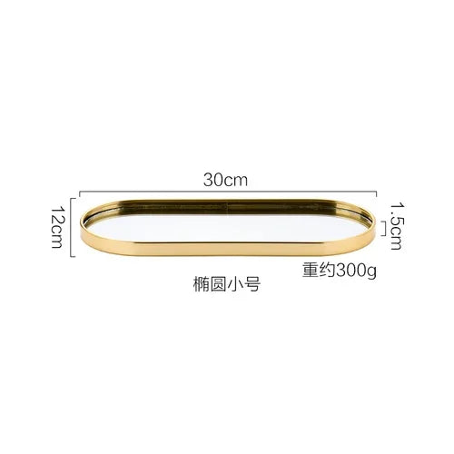 Plateau Miroir Doré Ovale ou Rectangulaire de 30 à 35 cm