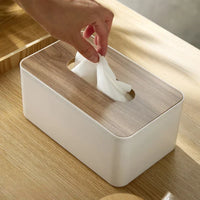 Boîte à Mouchoirs Rectangulaire à Couvercle en Bois, Blanche ou Vert Kaki
