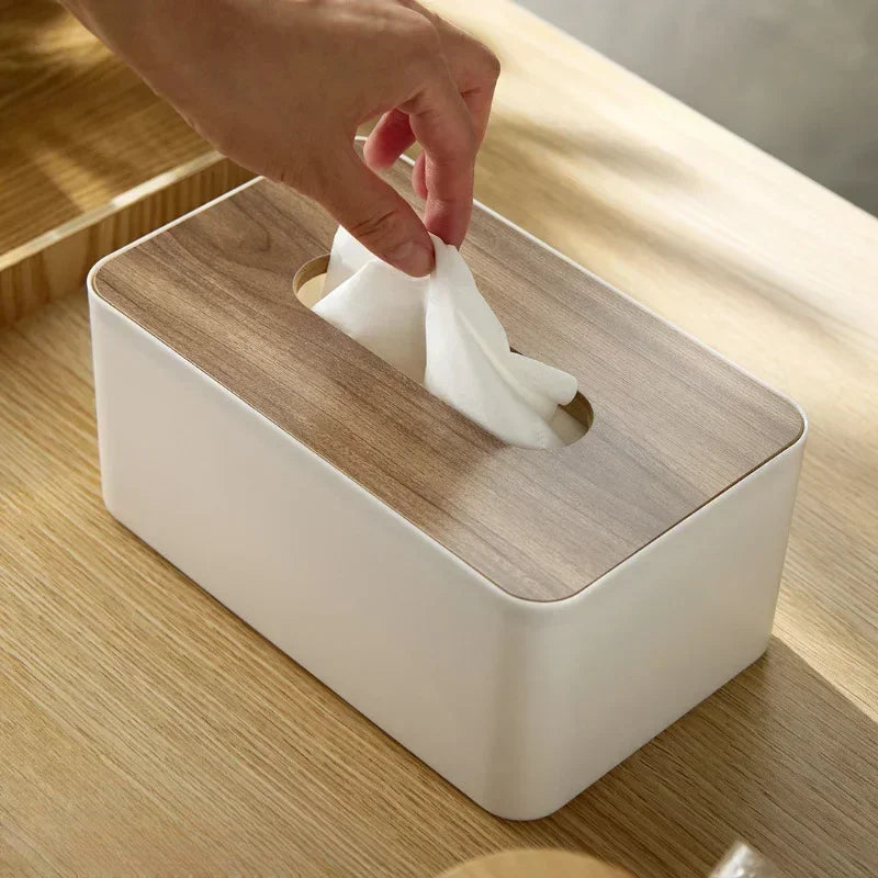 Boîte à Mouchoirs Rectangulaire à Couvercle en Bois, Blanche ou Vert Kaki