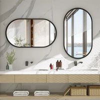 Miroir Mural Ovale Noir avec Cadre Aluminium 100 x 50 cm