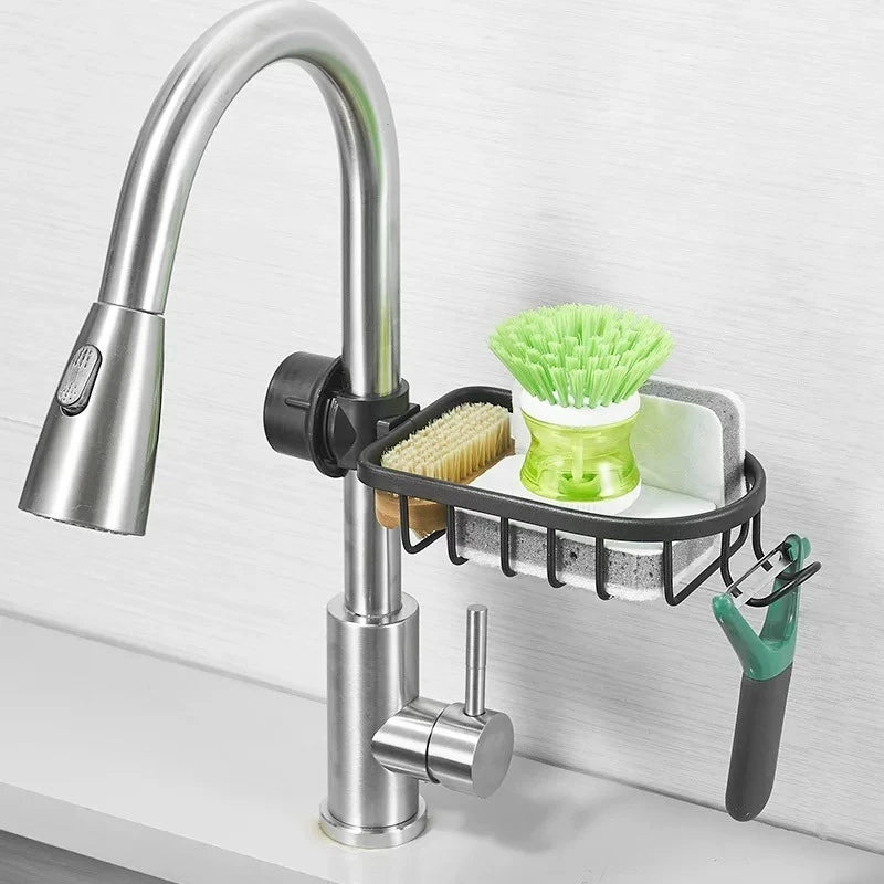 Étagère de Douche Aluminium pour Barre ou Robinet, Noir ou Argent