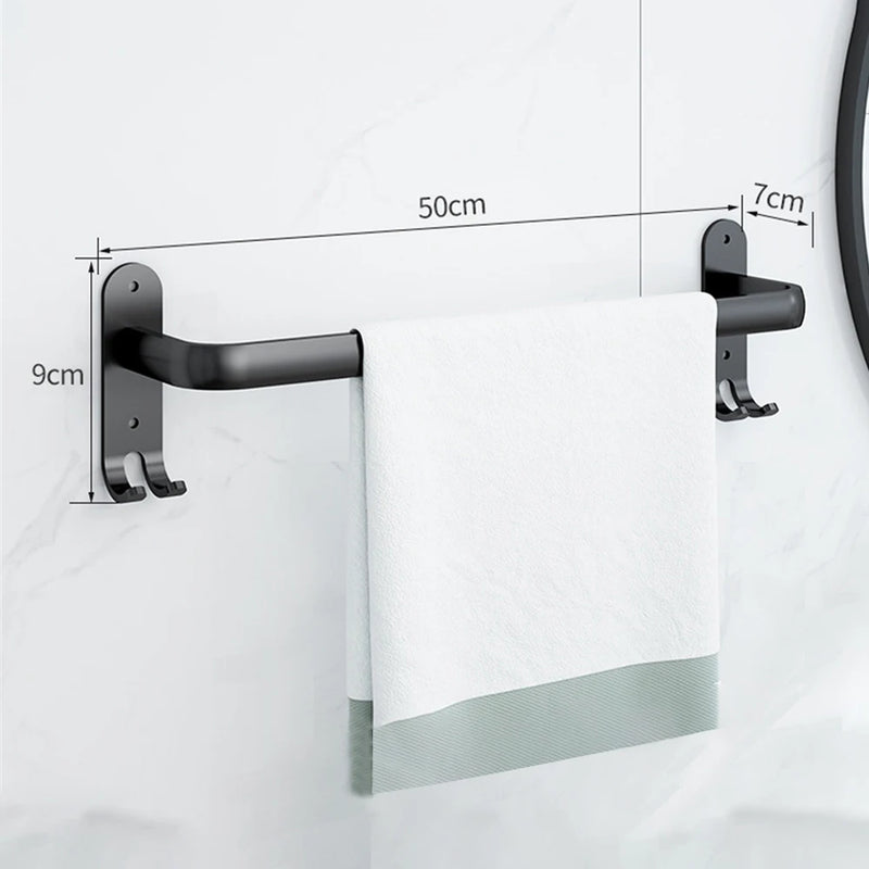 Porte-Serviette Mural Noir Sans Perçage Aluminium 1 à 3 Barres