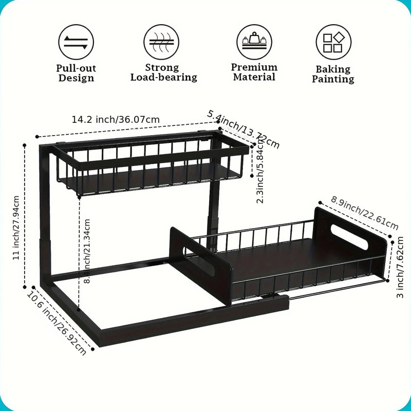 Rangement Sous Évier Coulissant 2 Niveaux Blanc ou Noir, Organisateur d'Armoire