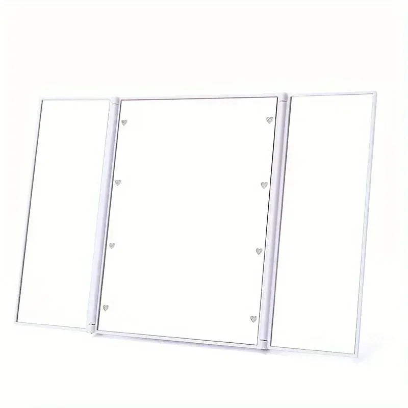 Miroir de Maquillage LED Pliant 3 Volets, Blanc, Noir ou Rose