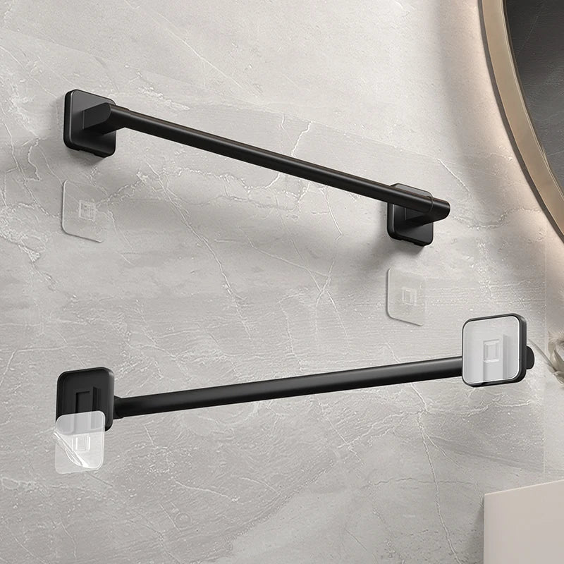 Porte-Serviette Adhésif Noir Sans Perçage en Aluminium, 30, 40 ou 50 cm