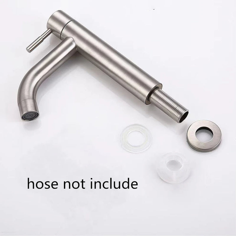 Robinet Lave-Main Eau Froide Inox 304, Bec Droit, Noir ou Brossé