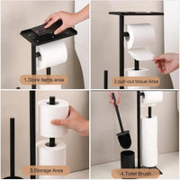 Porte-Papier Toilette sur Pied Noir avec Étagère, Option Brosse WC