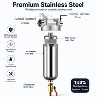 Préfiltre à Sédiments Inox 304 Toute la Maison, Tamis 40 Microns
