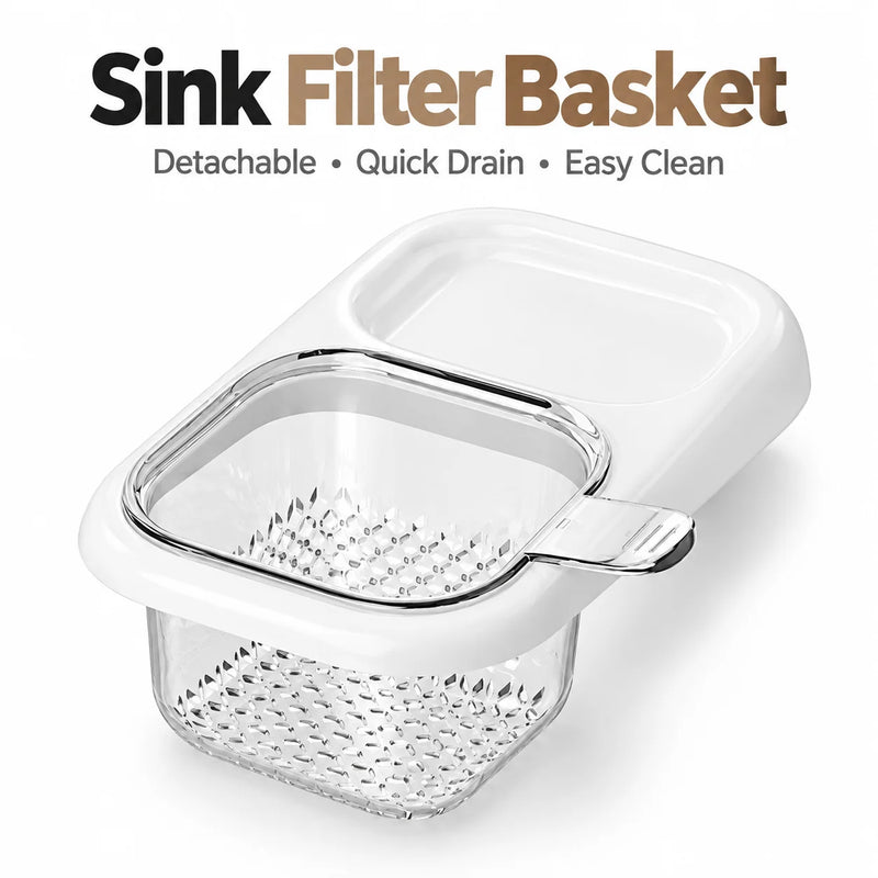 Panier d'Évier Amovible avec Filtre à Déchets et Compartiment Éponge, 4 Coloris
