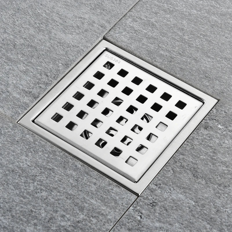 Caniveau de Douche Carré Anti-Odeur Inox 304, Grille 11 ou 15 cm