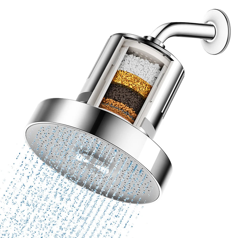 Pommeau de Douche Pluie 15 cm avec Filtre 15 Étages, Noir ou Argent