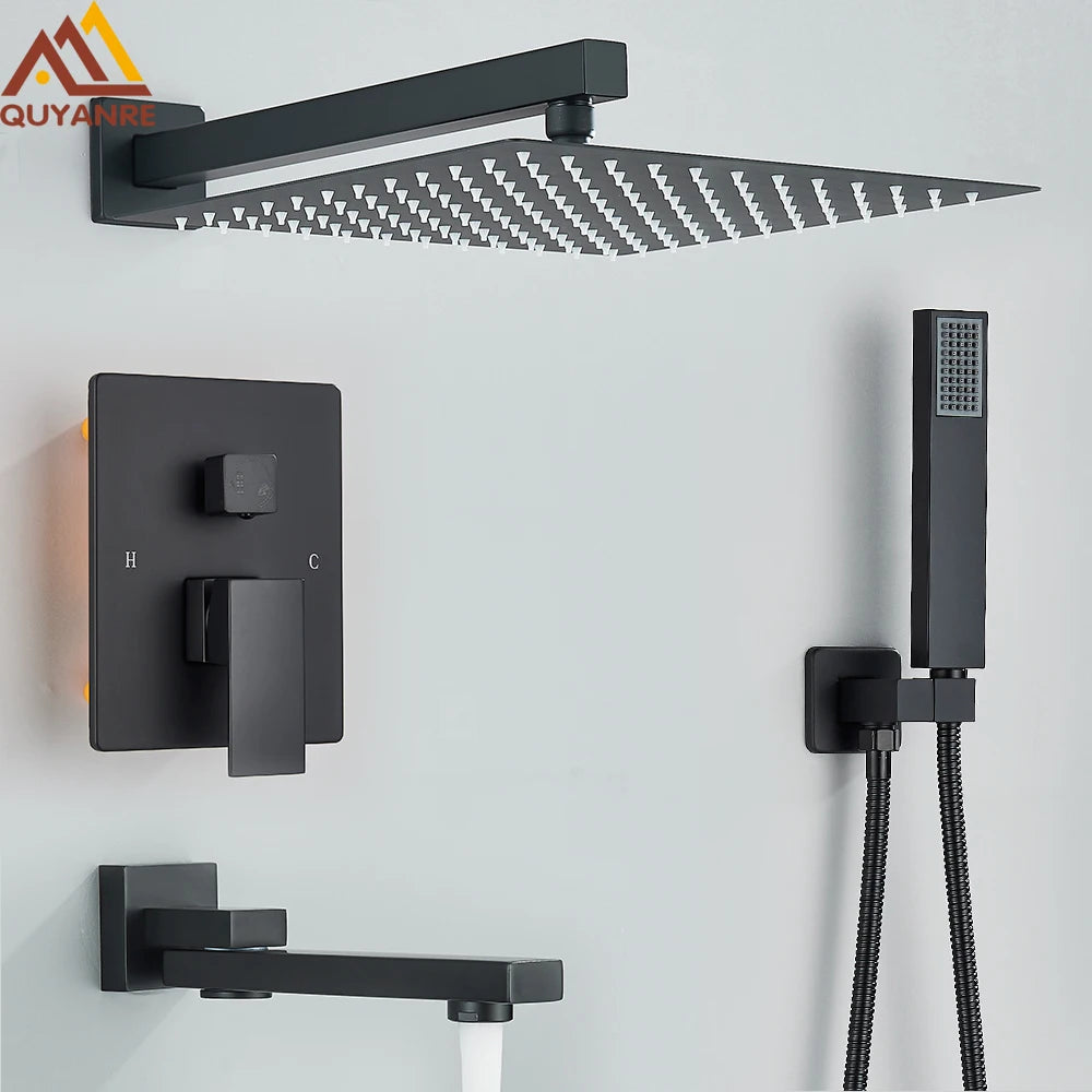 Douche Encastrable Noire Cascade de Pluie avec Bec