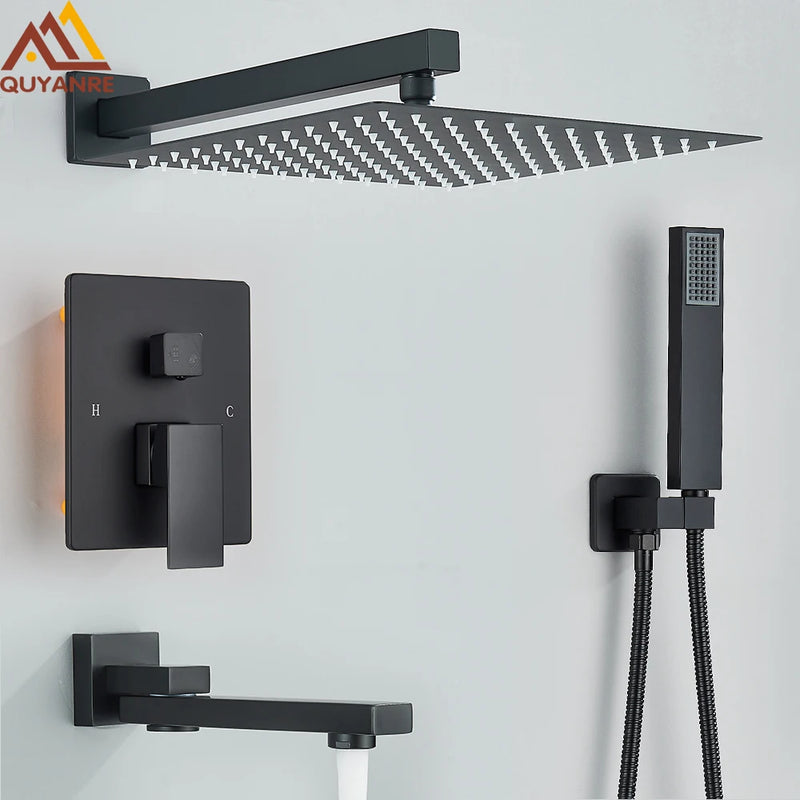 Douche Encastrable Noire Cascade de Pluie avec Bec