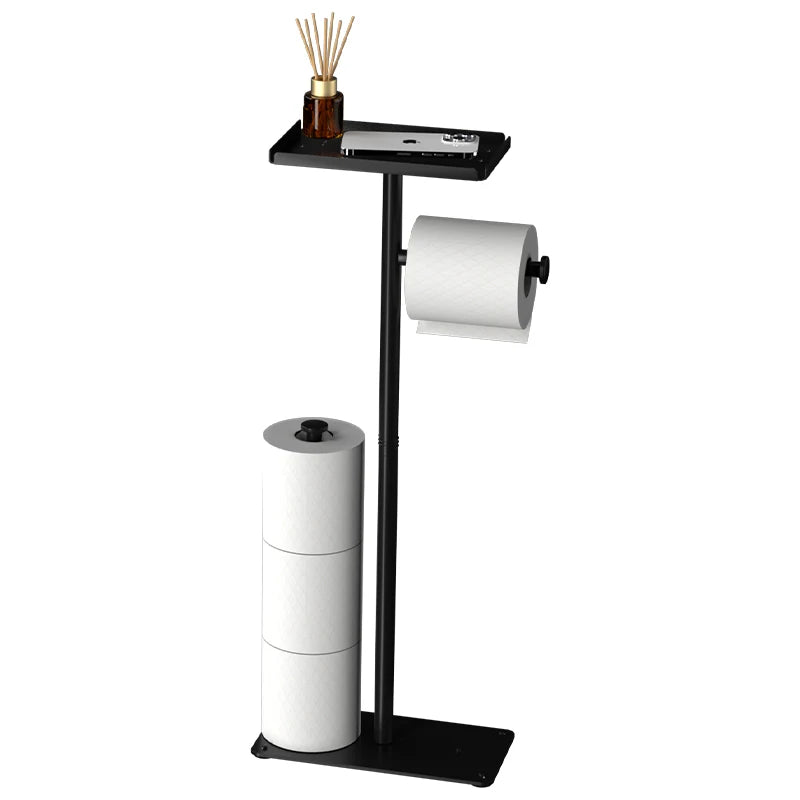Porte-Papier Toilette sur Pied Noir avec Réserve, avec ou sans Tablette