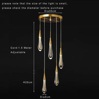 Suspension Cuisine Goutte d'Eau Cristal Doré LED, 1 à 10 Gouttes