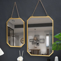 Miroir Mural Rectangulaire Doré à Suspendre avec Chaîne, Angles Coupés