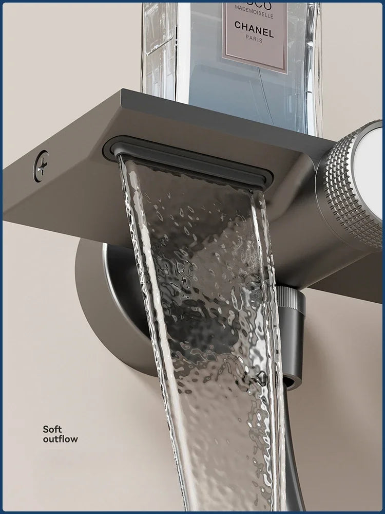 Colonne de Douche Murale avec Mitigeur à Tablette et Douchette 3 Jets, Gris