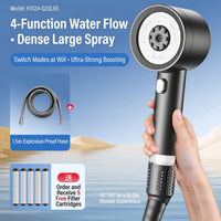 Pommeau de Douche Turbo Noir 4 Modes, 119 Micro-Orifices et 5 Cartouches